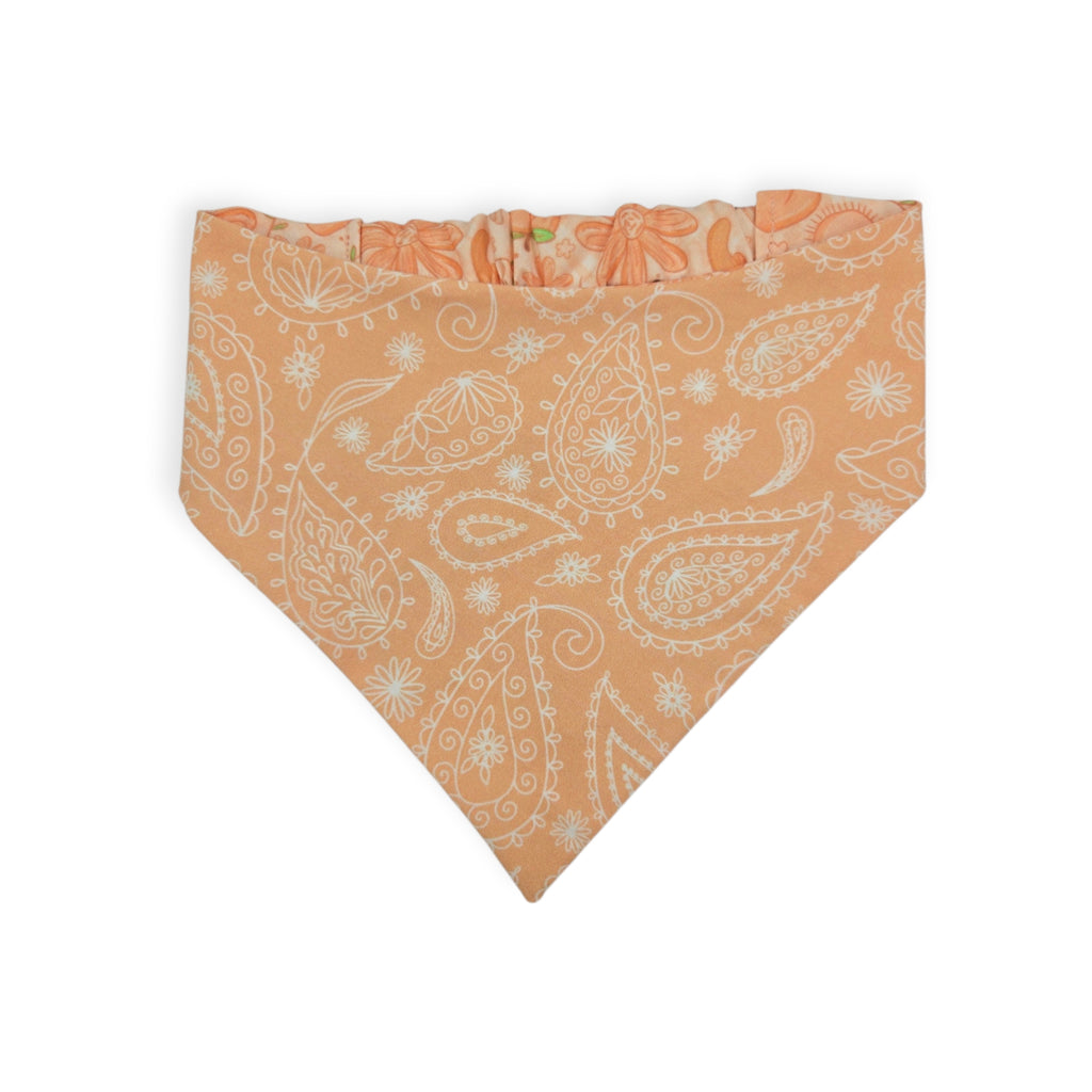 Peach Fuzz in Nature/Peach Floral Paisley Reversible Slip-on Scrunchie Bandana (Large)