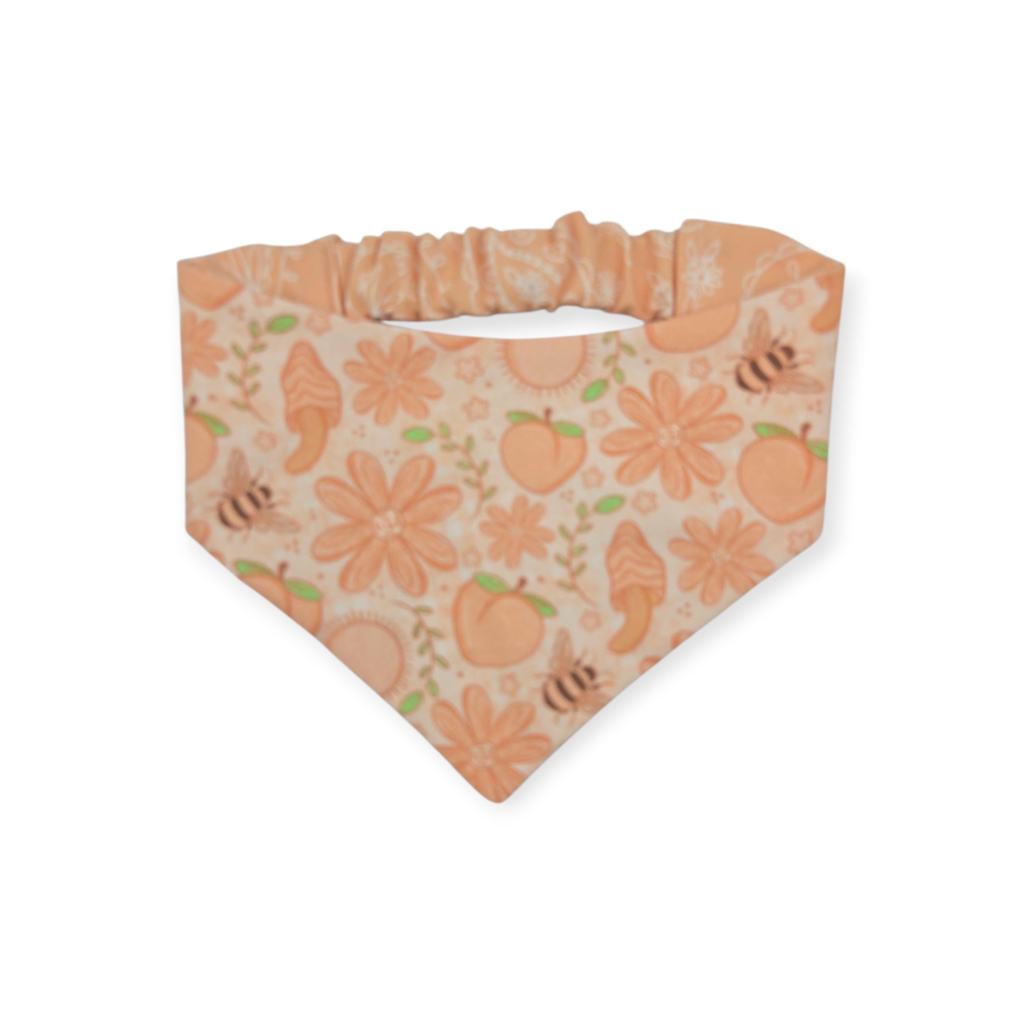 Peach Fuzz in Nature/Peach Floral Paisley Reversible Slip-on Scrunchie Bandana (Small/Medium)