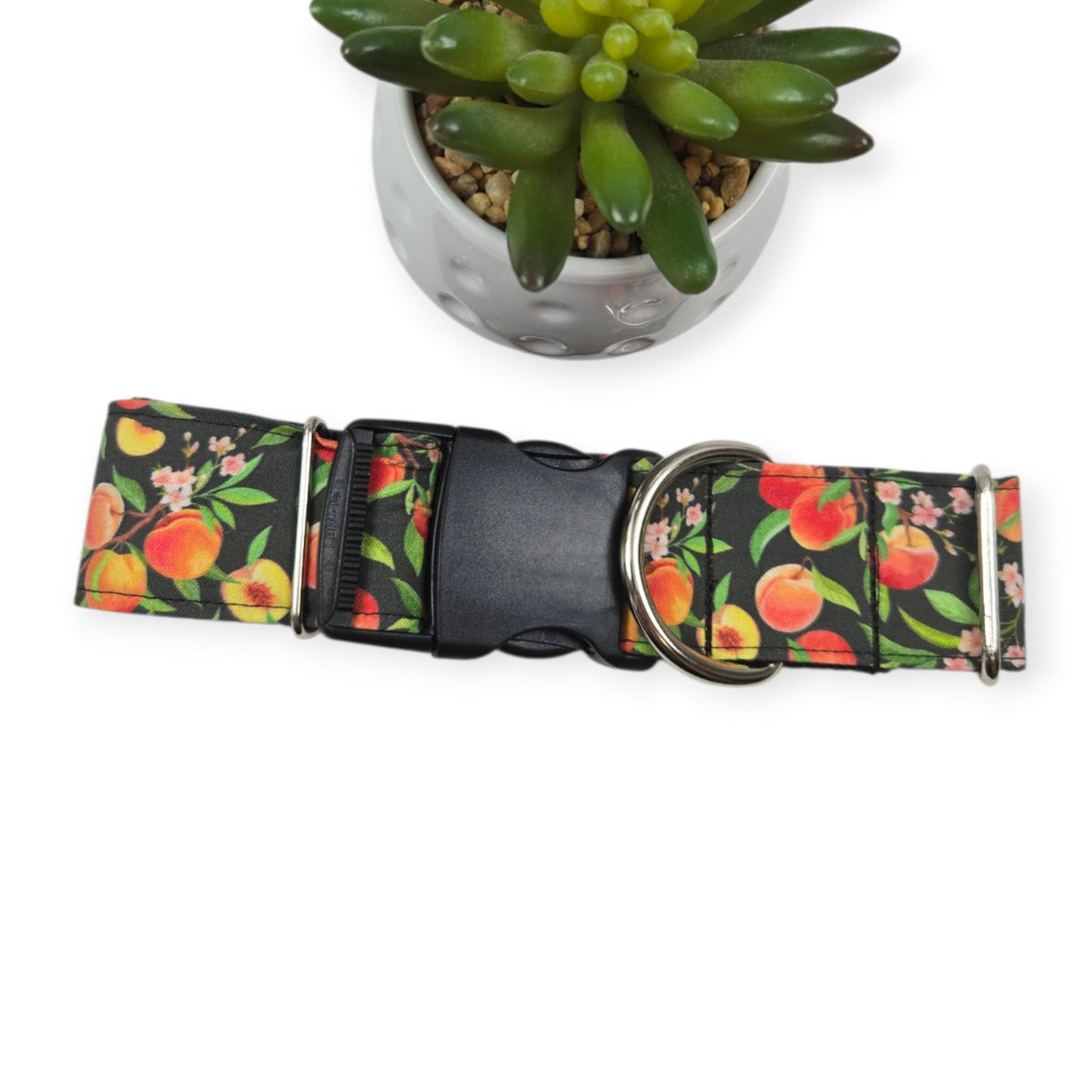 Peach Tree on Black Dog Collar (Large, 1.5" wide)