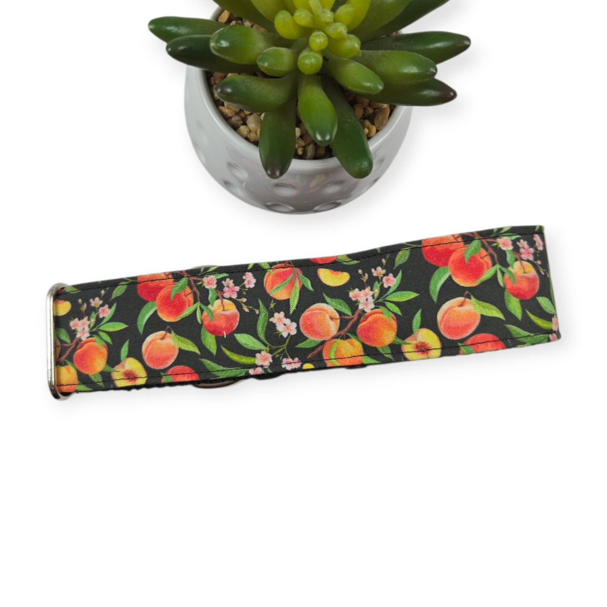 Peach Tree on Black Dog Collar (XX-Large, 1.5" wide)