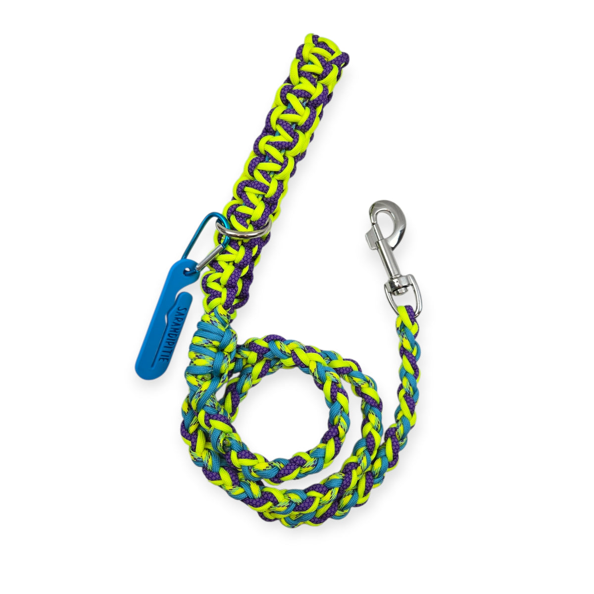 Neon Blue, Purple and Yellow Paracord Rope leash (4')