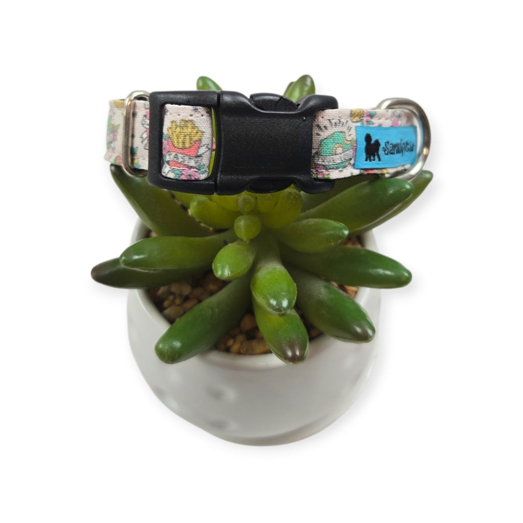 Junk Food on Pink Dog collar (Small)