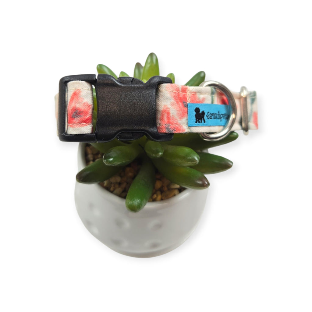 Watercolor Poppies Dog collar (Medium)