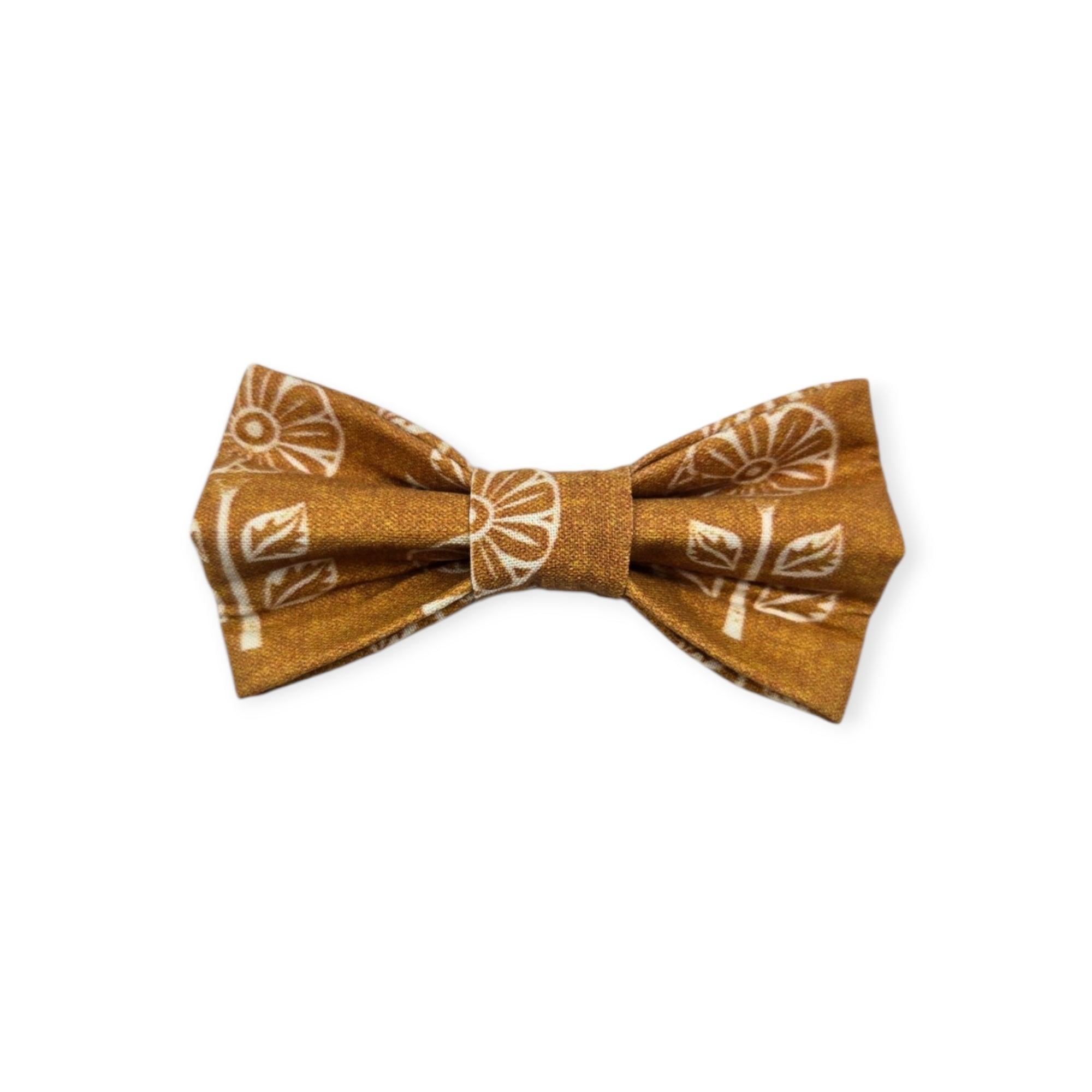 Mustard Block Print Floral Bowtie - 4"