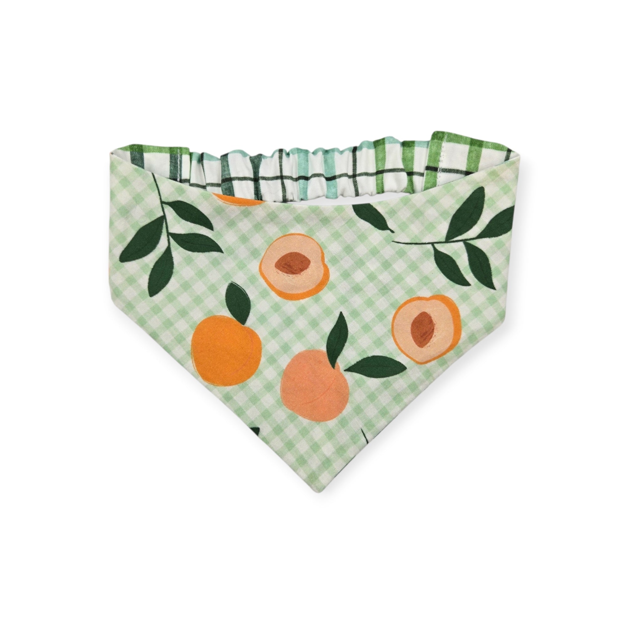 Peaches and Leaves Gingham Plaid/Multi Green Plaid Slip-on Scrunchie Bandana (Medium/Large)