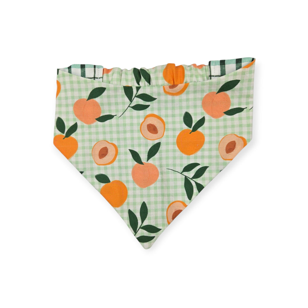 Peaches and Leaves Gingham Plaid/Multi Green Plaid Reversible Slip-on Scrunchie Bandana (Large/X-Large)