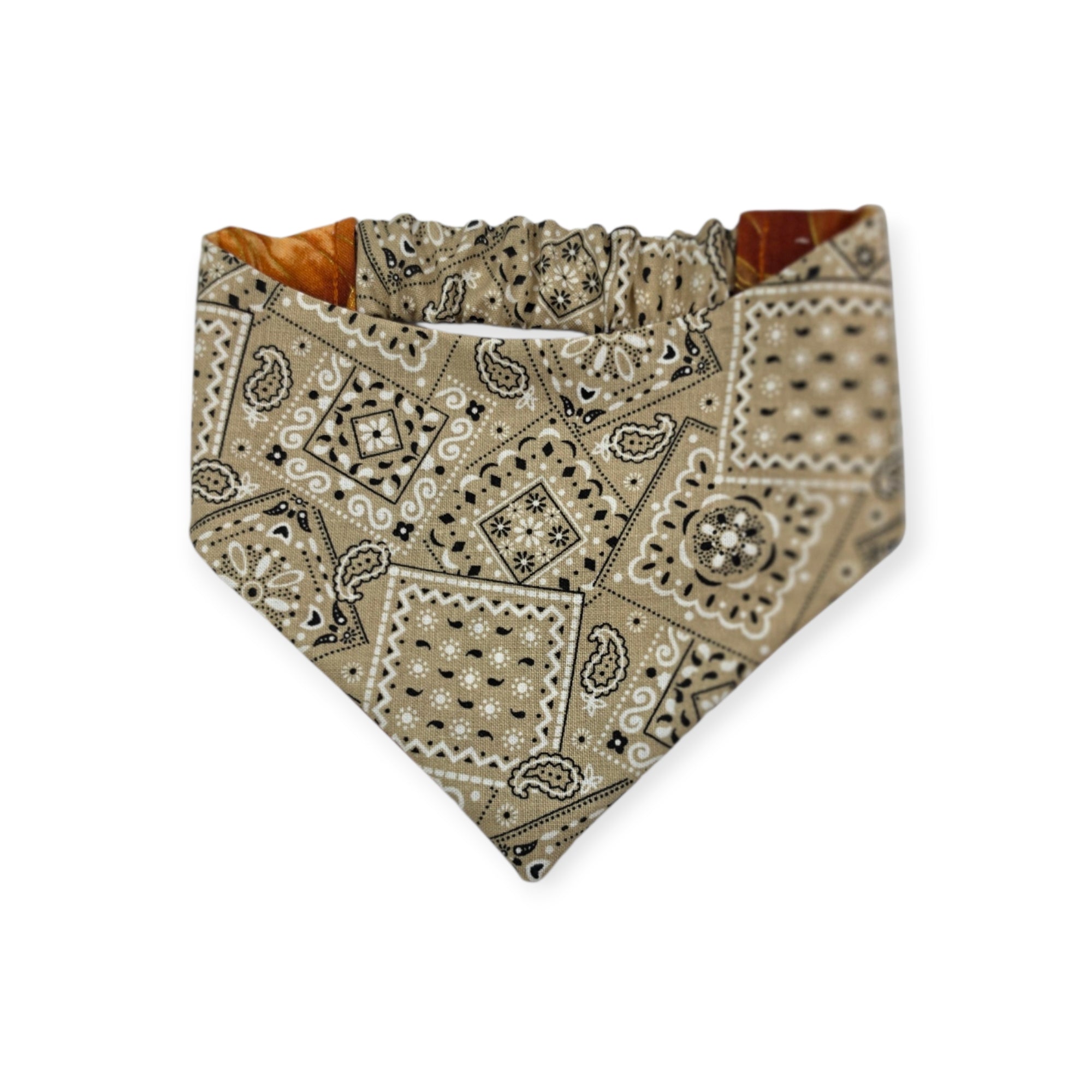 Pumpkin Patch/Tan Paisley Reversible Slip-on Scrunchie Bandana (Small/Medium)