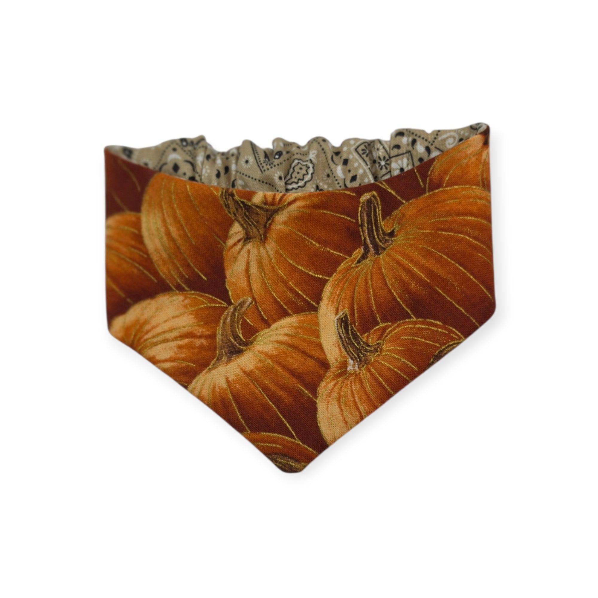 Pumpkin Patch/Tan Paisley Reversible Slip-on Scrunchie Bandana (X-Small/Small)