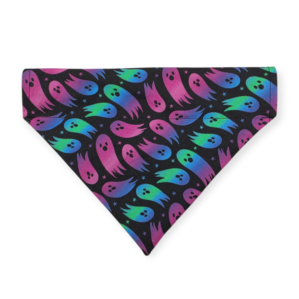 Rainbow Ghosts/Purple Distressed Plaid Reversible Slide-on Bandana (Large)