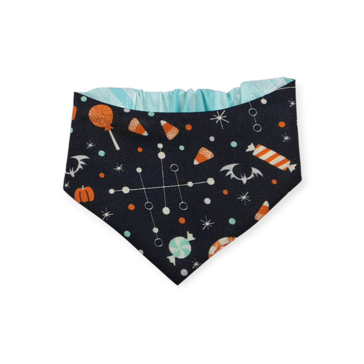 Halloween Candy/Faded Madras Diagonal Plaid Reversible Slip-on Scrunchie Bandana (Small/Medium)