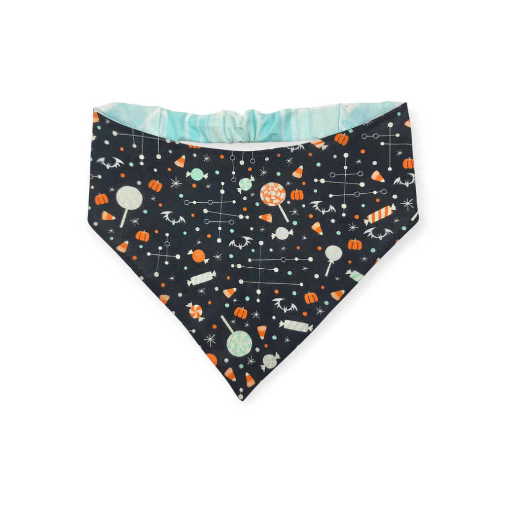 Halloween Candy/Faded Madras Diagonal Plaid Reversible Slip-on Scrunchie Bandana (X-Large)