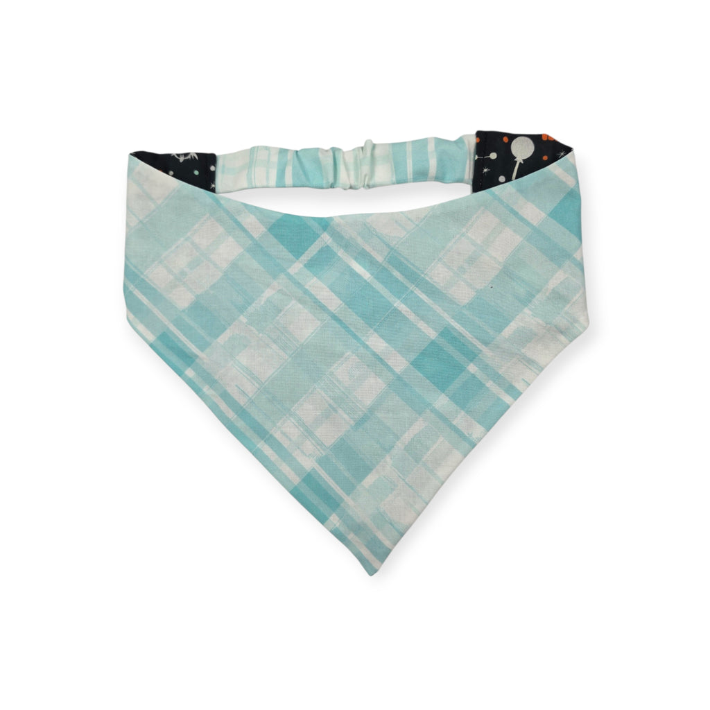 Halloween Candy/Faded Madras Diagonal Plaid Reversible Slip-on Scrunchie Bandana (Large/X-Large)