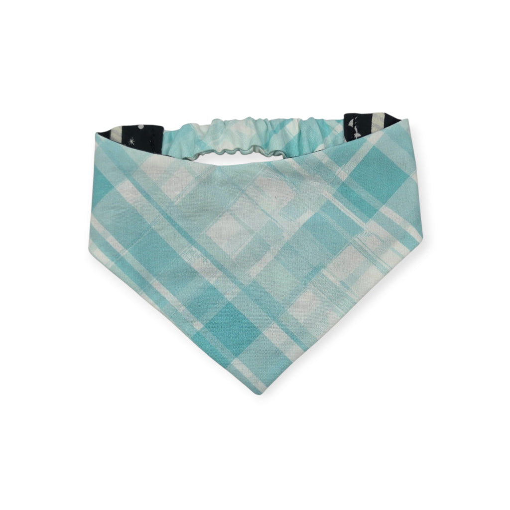 Halloween Candy/Faded Madras Diagonal Plaid Reversible Slip-on Scrunchie Bandana (Medium/Large)