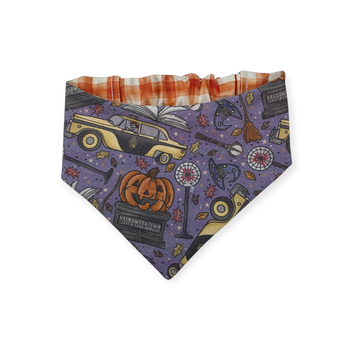 Halloweentown/Orange Painted Gingham Check Reversible Slip-on Scrunchie Bandana (X-Small/Small)