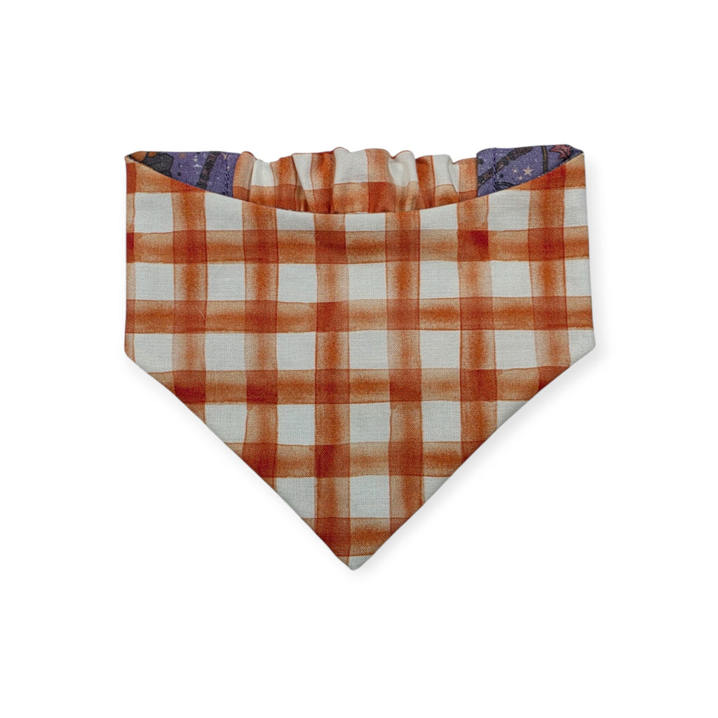 Halloweentown/Orange Painted Gingham Check Reversible Slip-on Scrunchie Bandana (X-Small/Small)