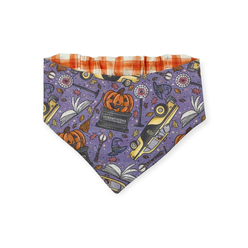 Halloweentown/Orange Painted Gingham Check Reversible Slip-on Scrunchie Bandana (Small)