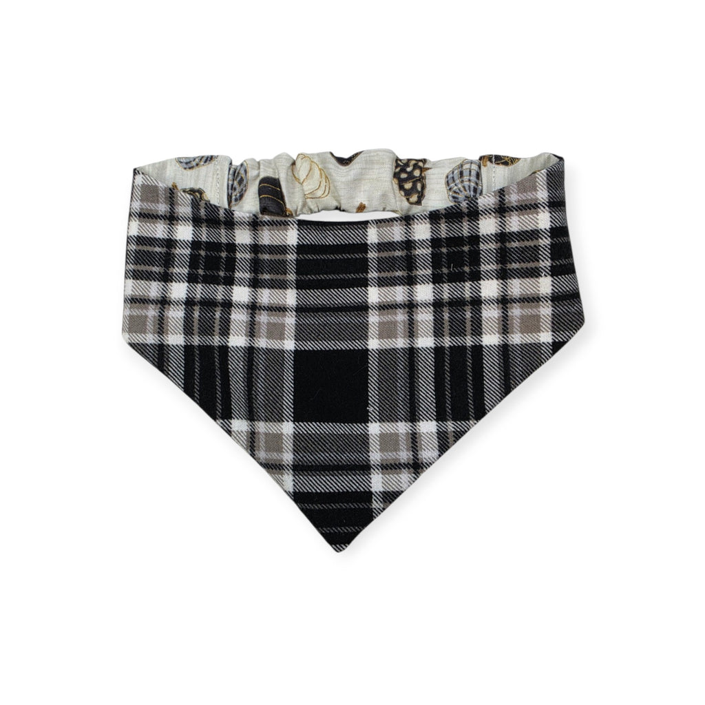 Pumpkin Quilt/Gray & Tan Plaid Reversible Slip-on Scrunchie Bandana (X-Large)