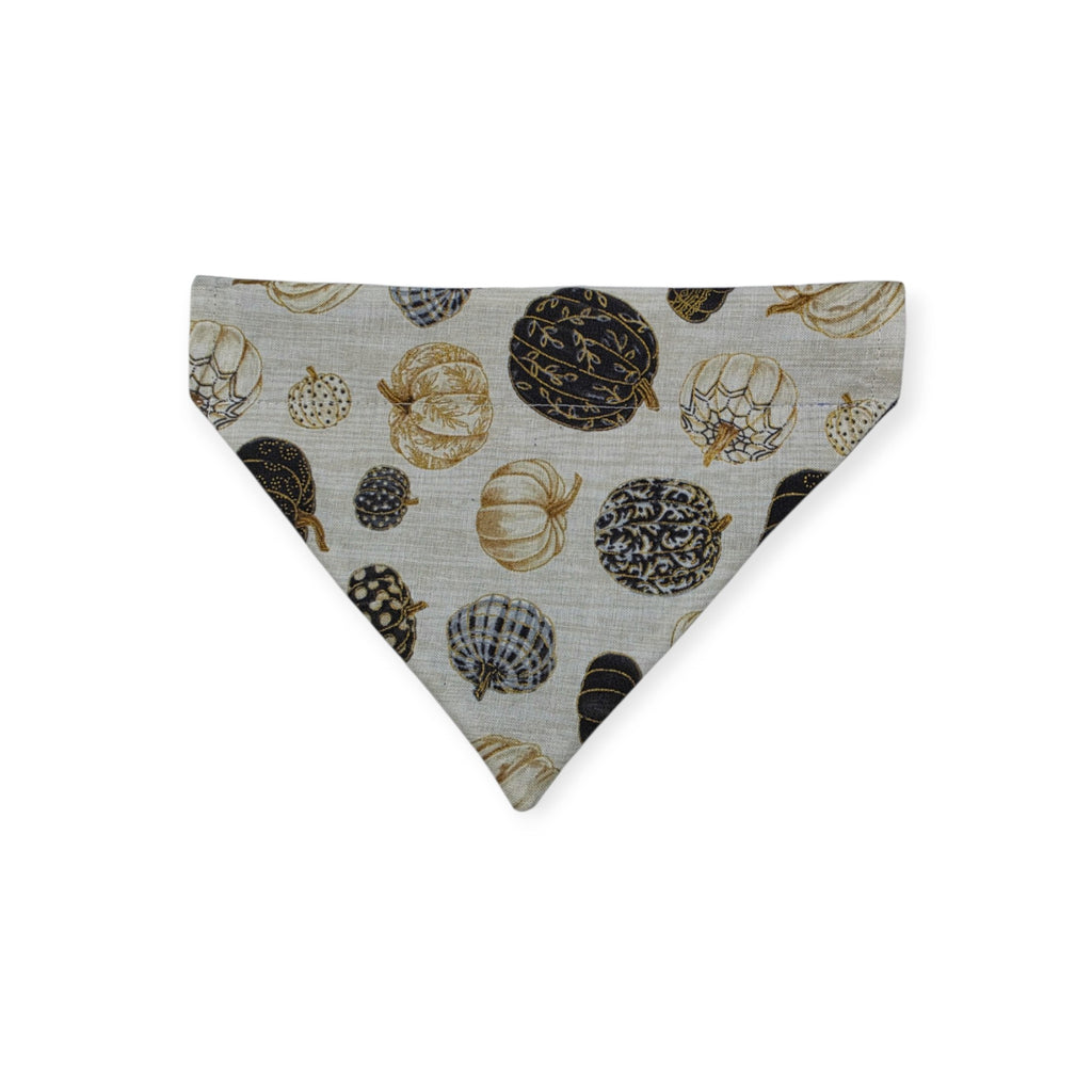 Pumpkin Quilt/Gray & Tan Plaid Reversible Slide-on Bandana (Small)