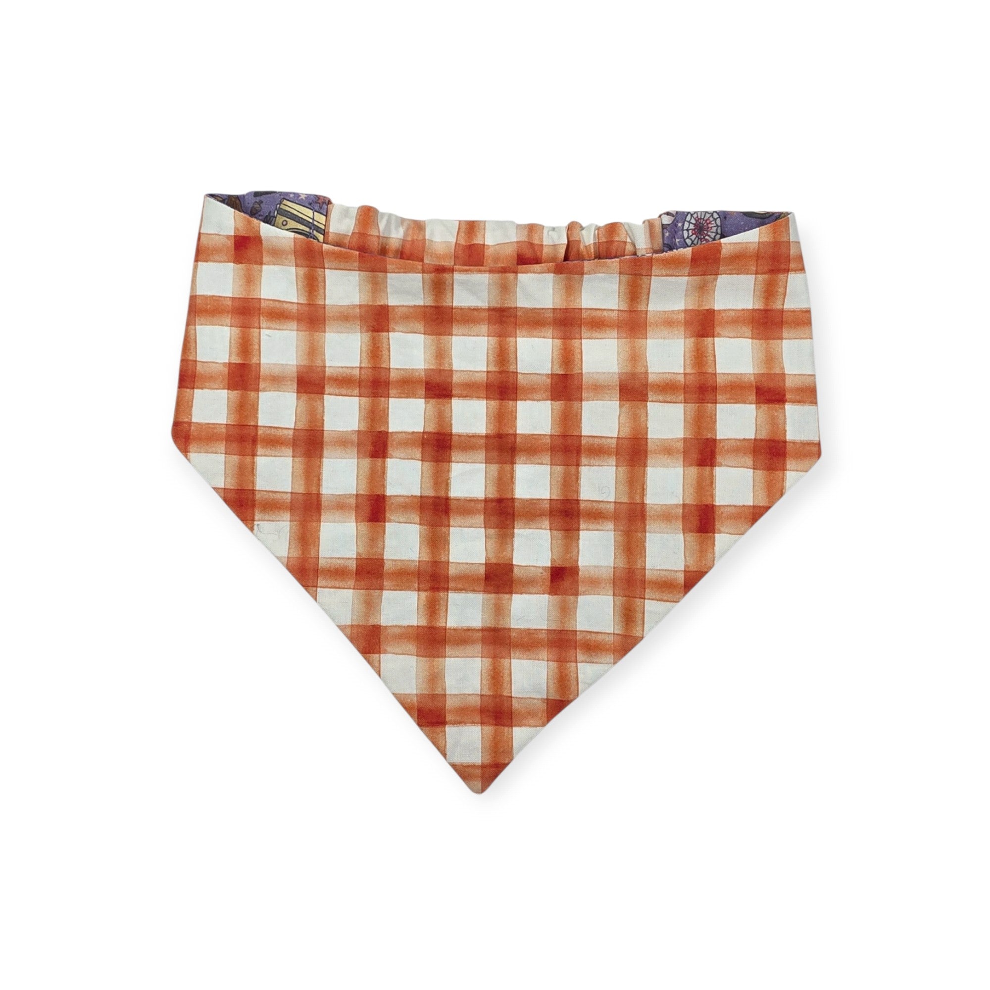 Halloweentown/Orange Painted Gingham Check Reversible Slip-on Scrunchie Bandana (Medium/Large)