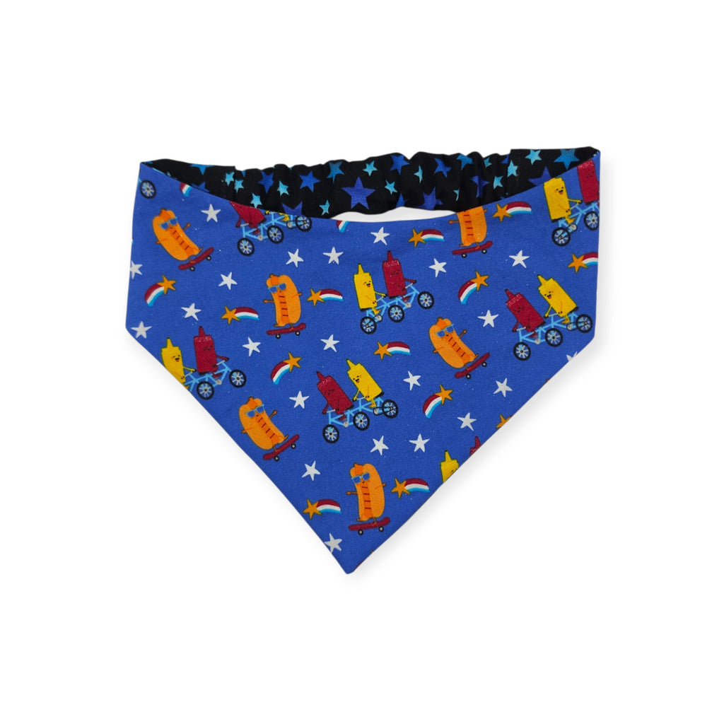 Patriotic Food/Blue Stars Reversible Slip-on Scrunchie Bandana (Large)