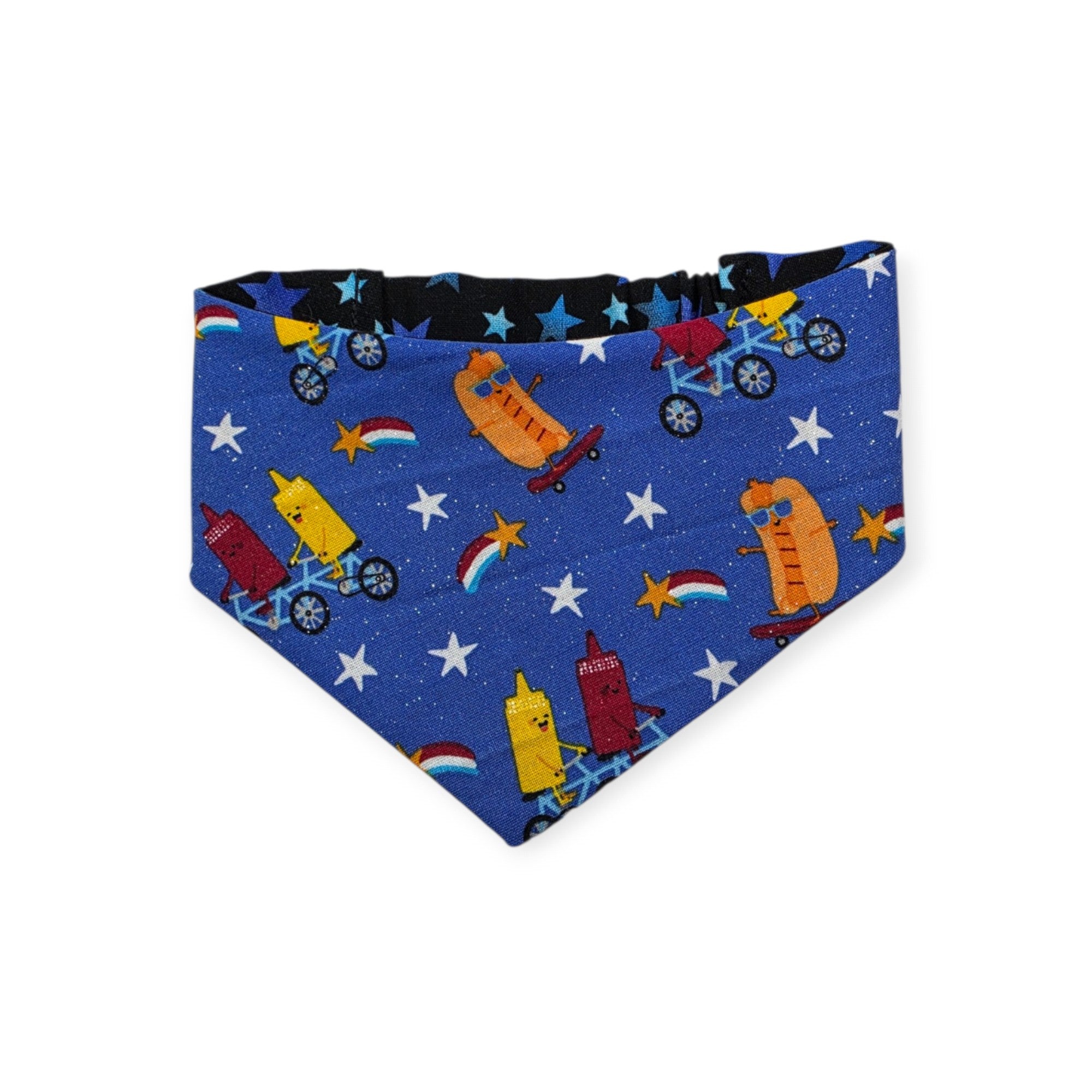Patriotic Food/Blue Stars Reversible Slip-on Scrunchie Bandana (X-Small/Small)