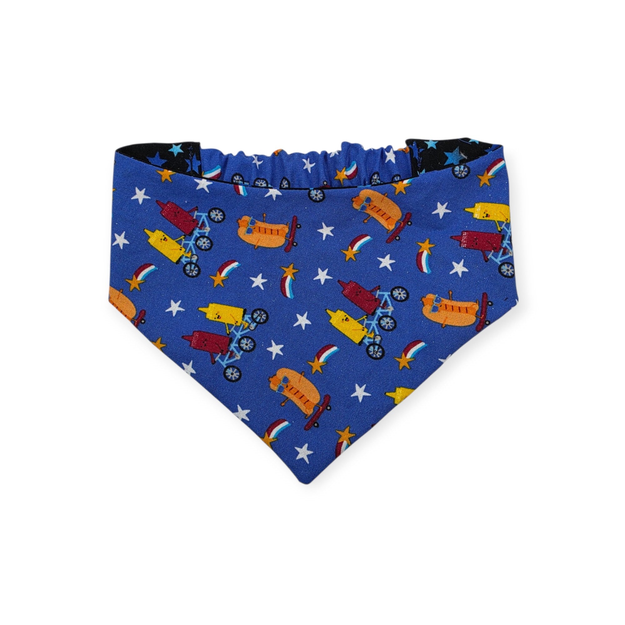 Patriotic Food/Blue Stars Slip-on Scrunchie Bandana (Medium)
