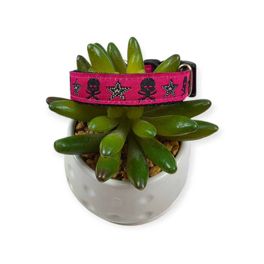 Skull & Crossbones on Pink Dog collar (Small)