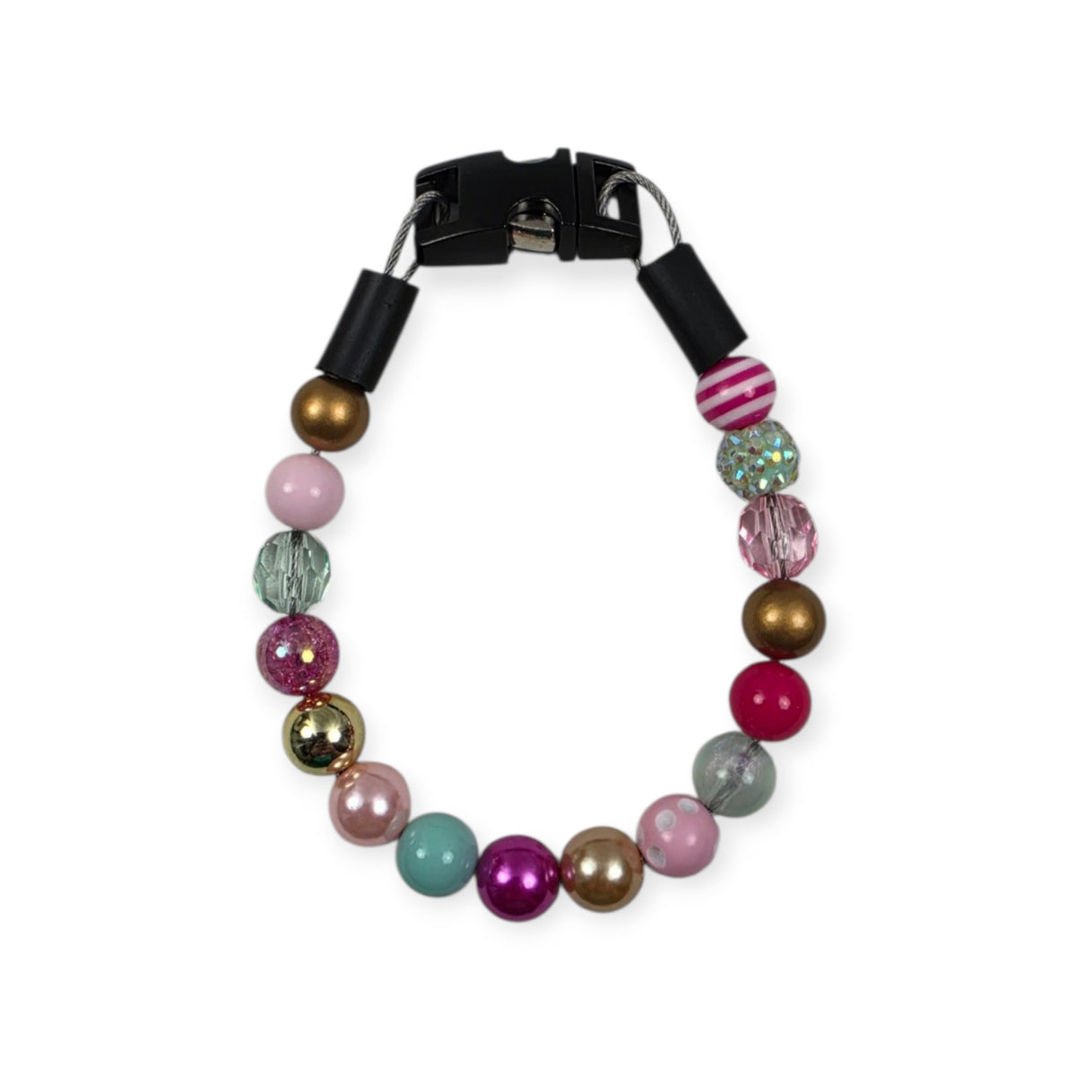 Pink, Gold and Blue Beaded Collar - 9.75"