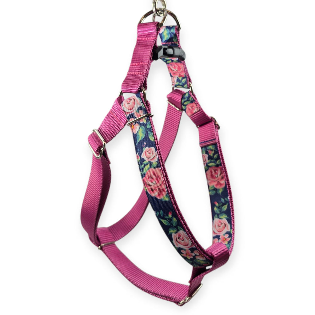 Roses on Navy Step-In Harness (Large)