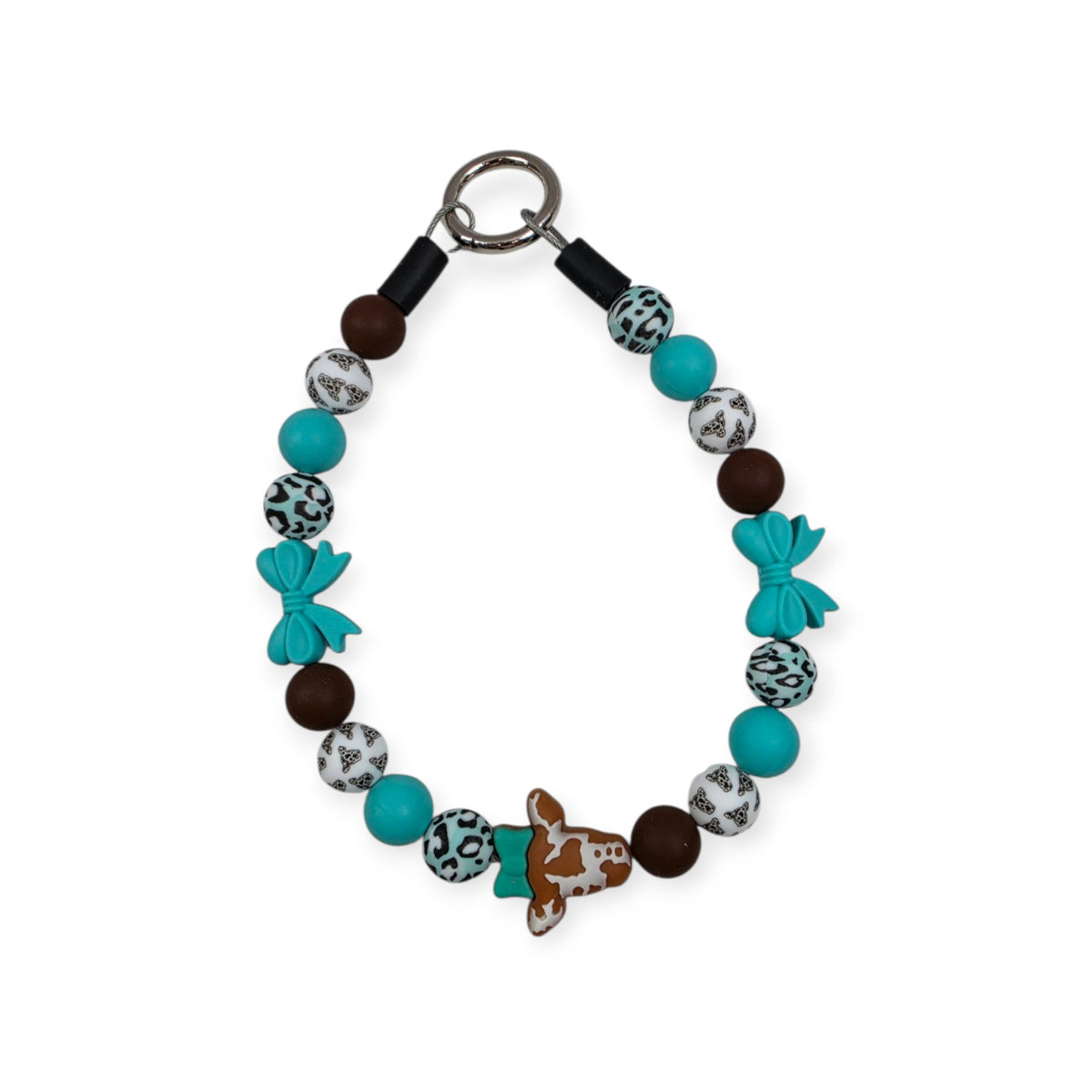 Teal Cow Beaded Collar - 15.25"