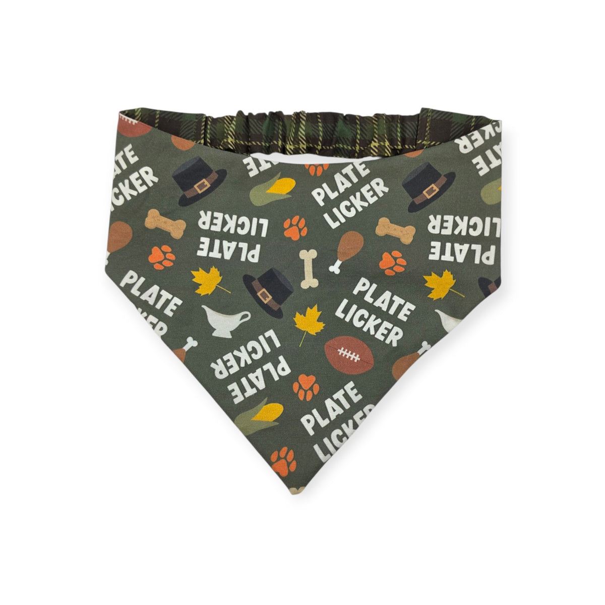 Plate Licker/Olive Green Plaid Reversible Slip-on Scrunchie Bandana