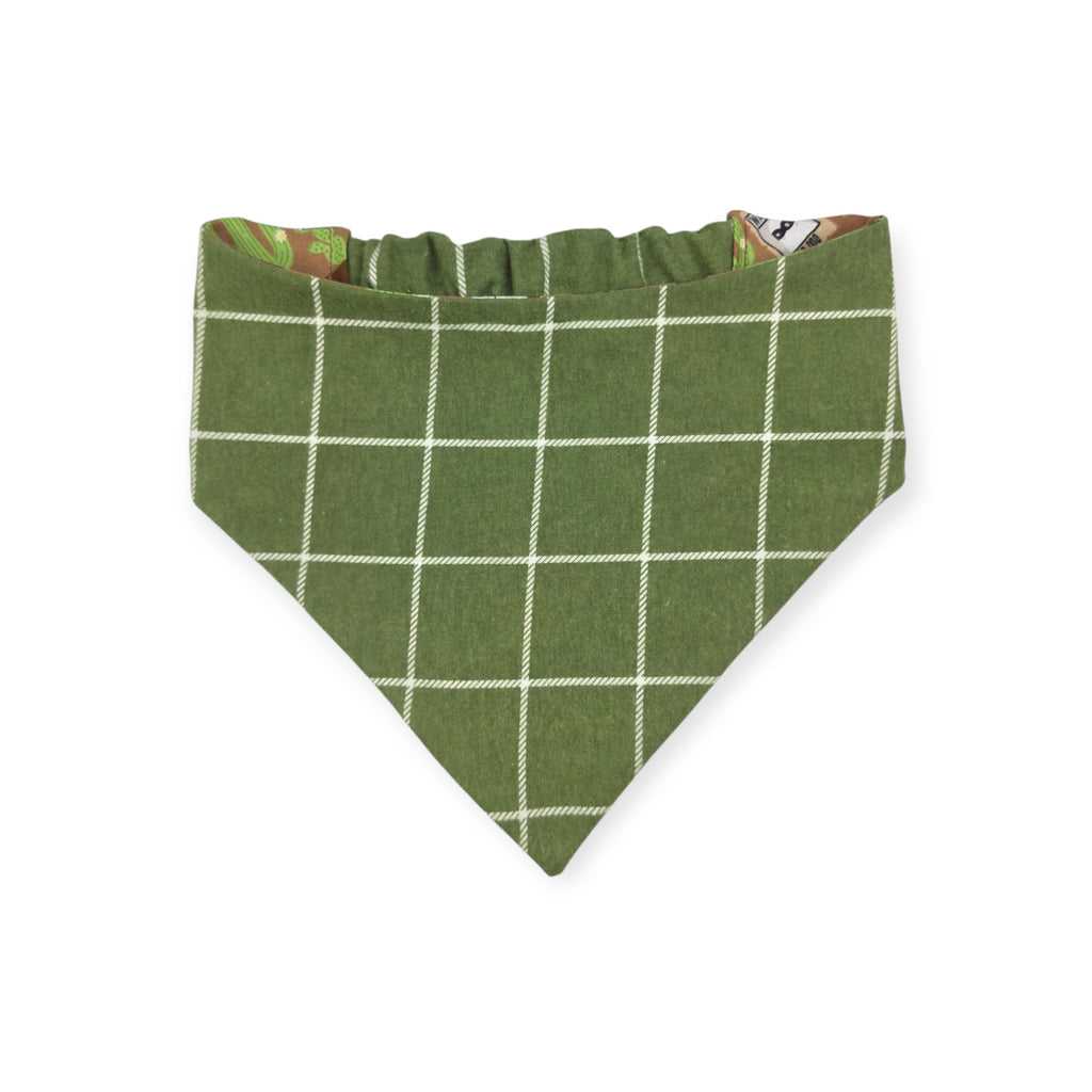 Outlaw Ghost/Cactus Green Windowpane Plaid Reversible Slip-on Scrunchie Bandana