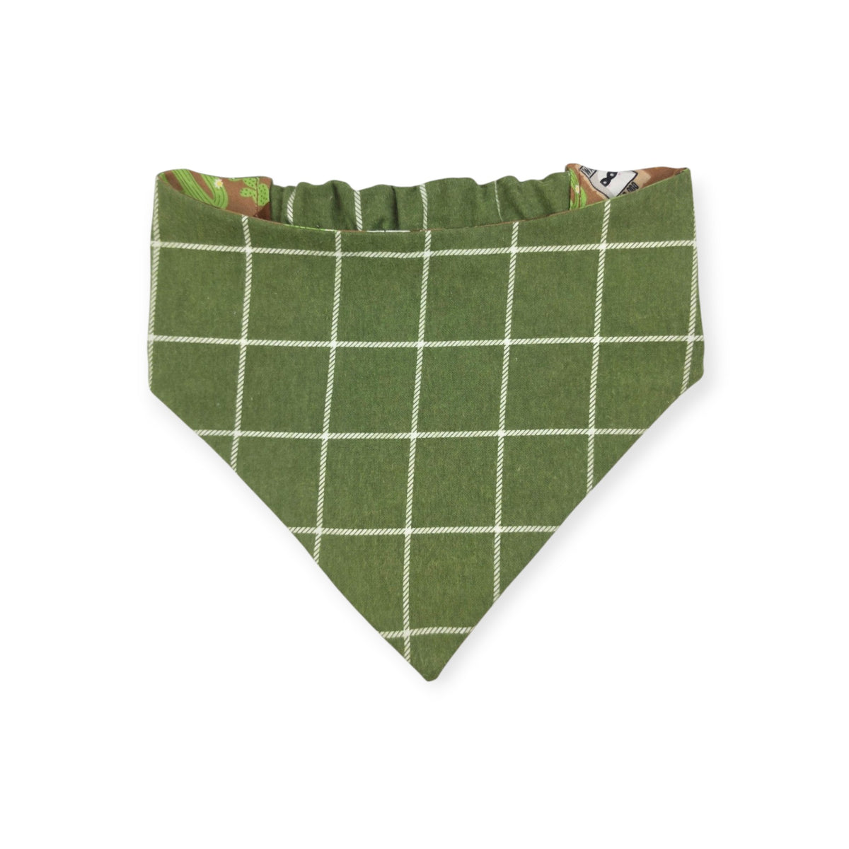Outlaw Ghost/Cactus Green Windowpane Plaid Reversible Slip-on Scrunchie Bandana