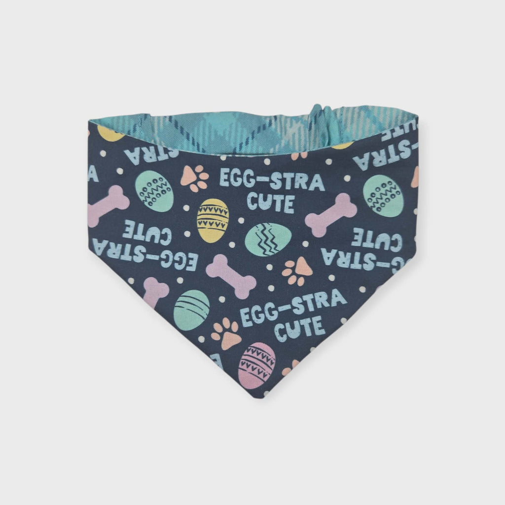 Egg-stra Cute/Aqua Plaid Reversible Slip-on Scrunchie Bandana (Small/Medium)