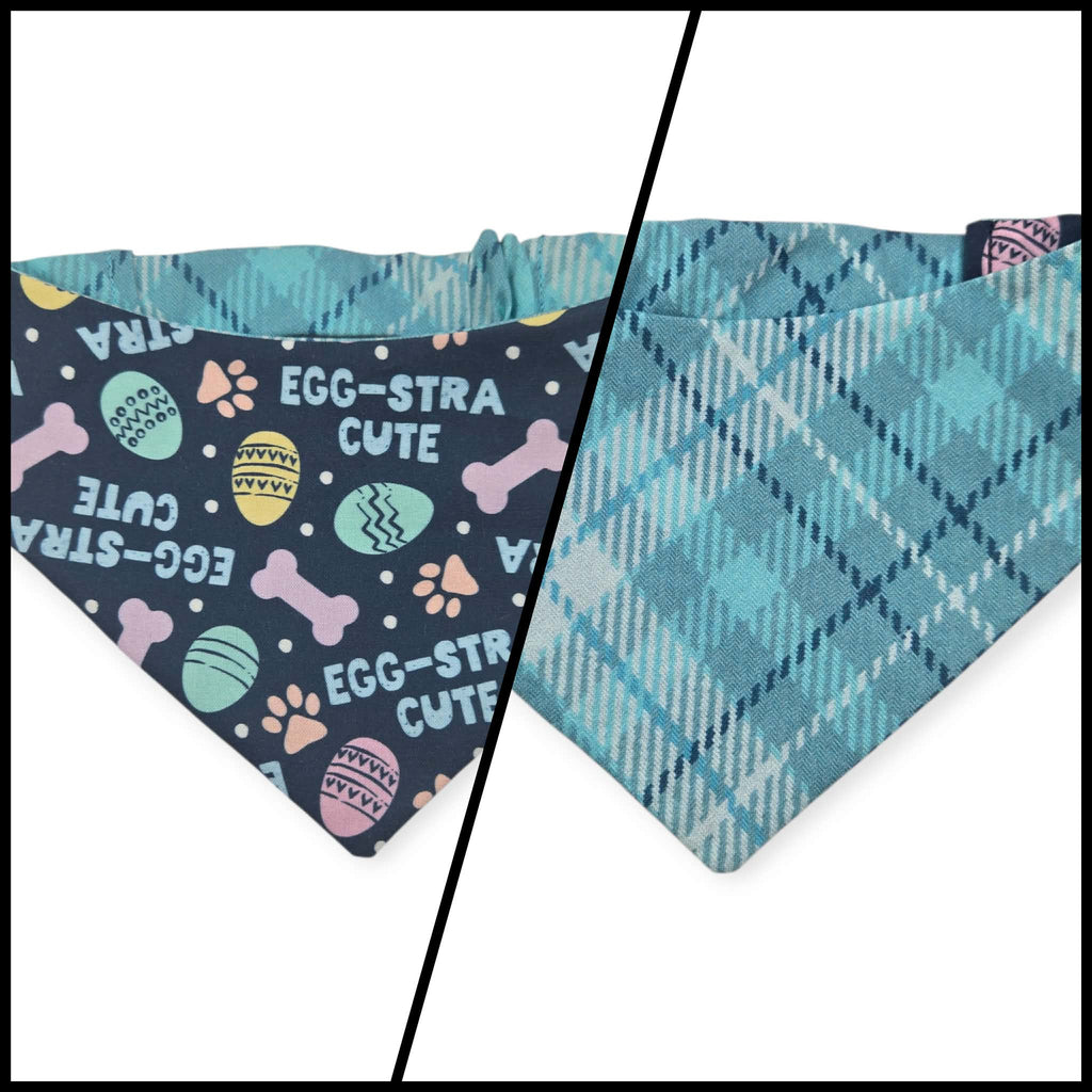 Egg-stra Cute/Aqua Plaid Slip-on Scrunchie Bandana (Small)