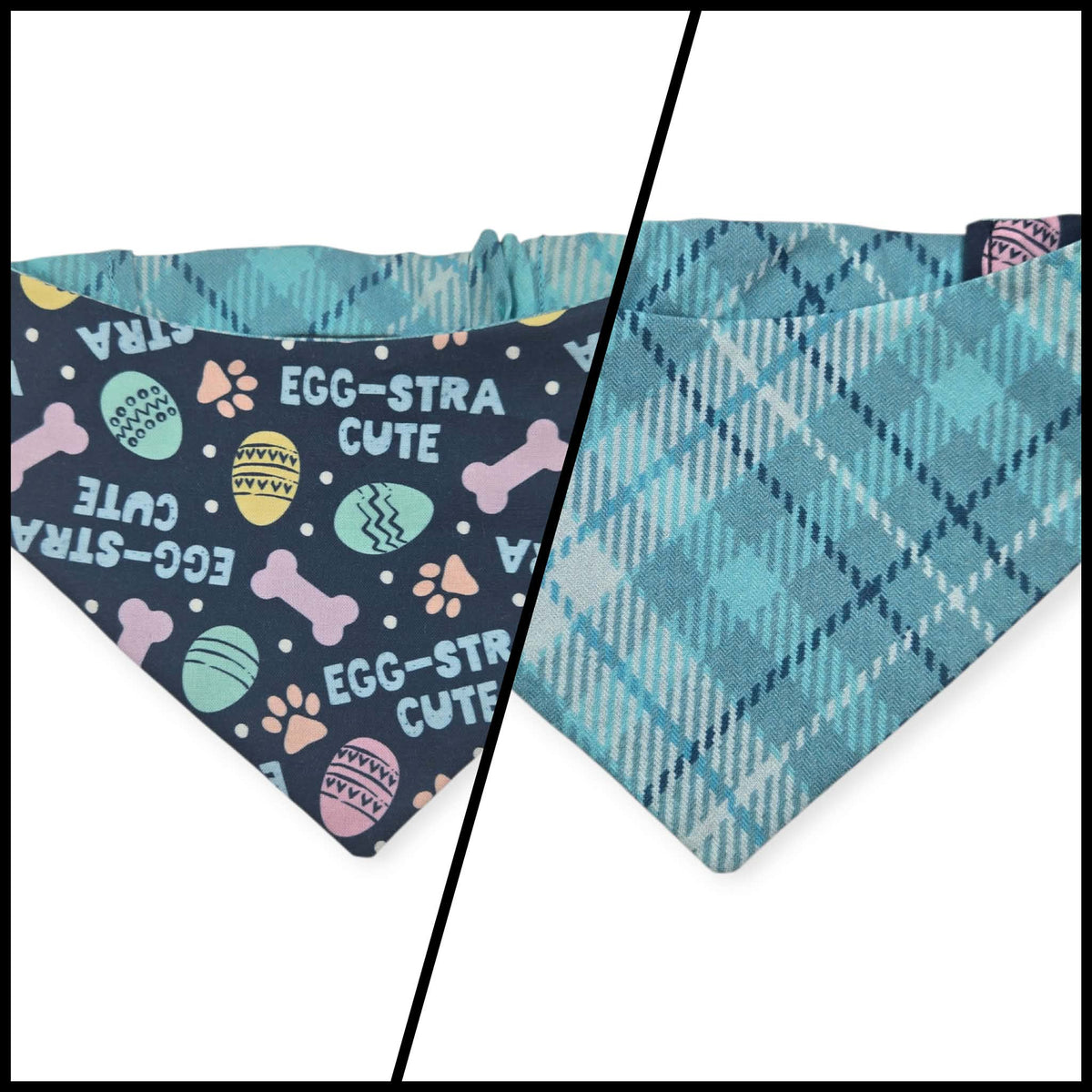 Egg-stra Cute/Aqua Plaid Slip-on Scrunchie Bandana (Small)