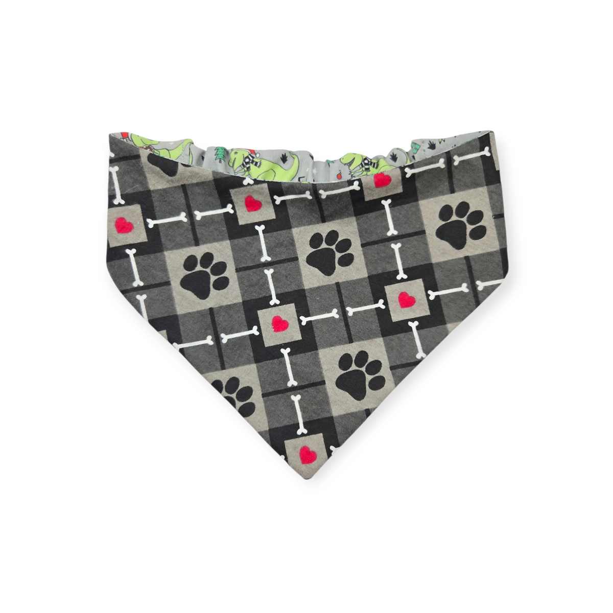 Fa La La RAWR/Gray Paws Plaid Reversible Slip-on Scrunchie Bandana (Small/Medium)
