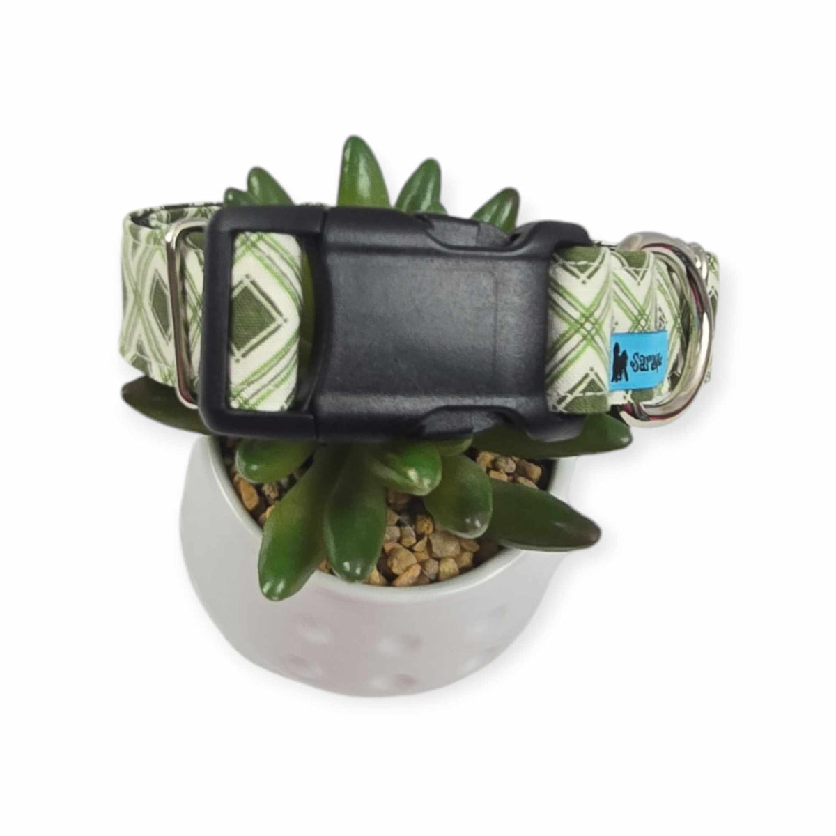Olive Plaid Dog Collar (Medium, 1" wide)