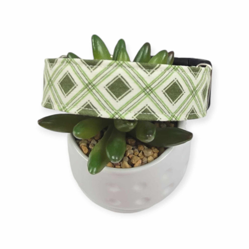 Olive Plaid Dog Collar (Medium, 1" wide)