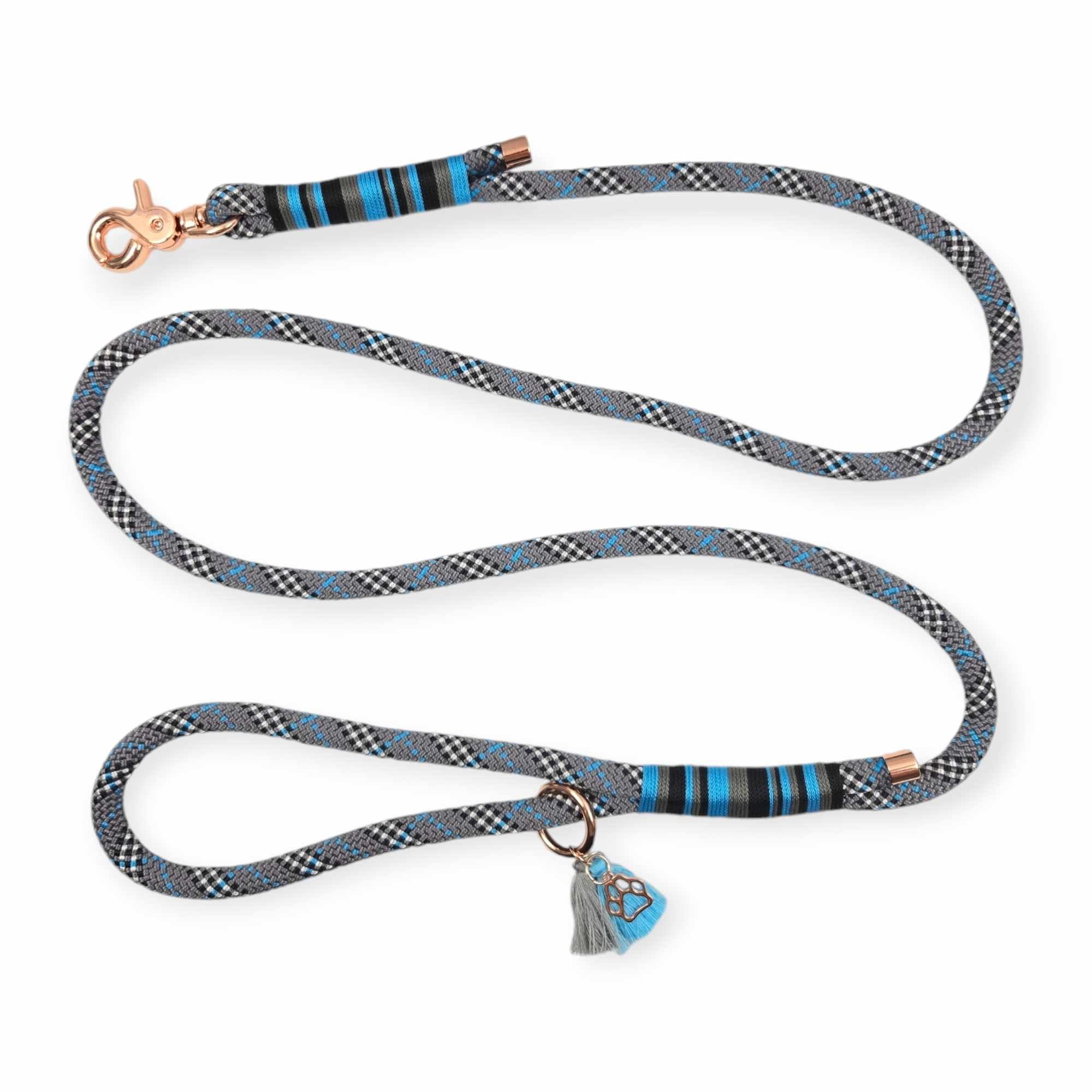 Tartan Grey & Blue Rope leash (5')