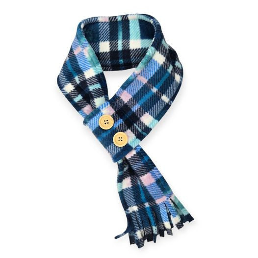 Blue Watercolor Tartan Plaid Adjustable Fleece Scarf (20-23")