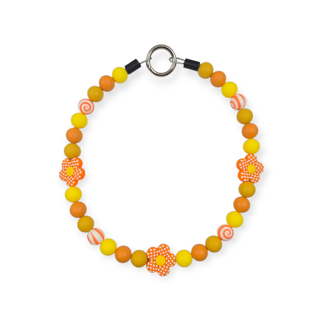 Orange Retro Flower Beaded Collar - 21.5"