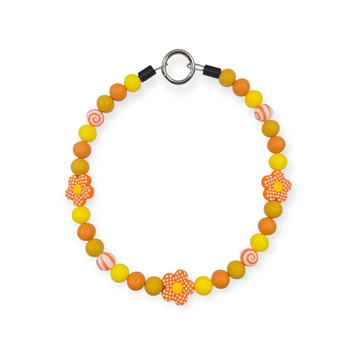 Orange Retro Flower Beaded Collar - 21.5"