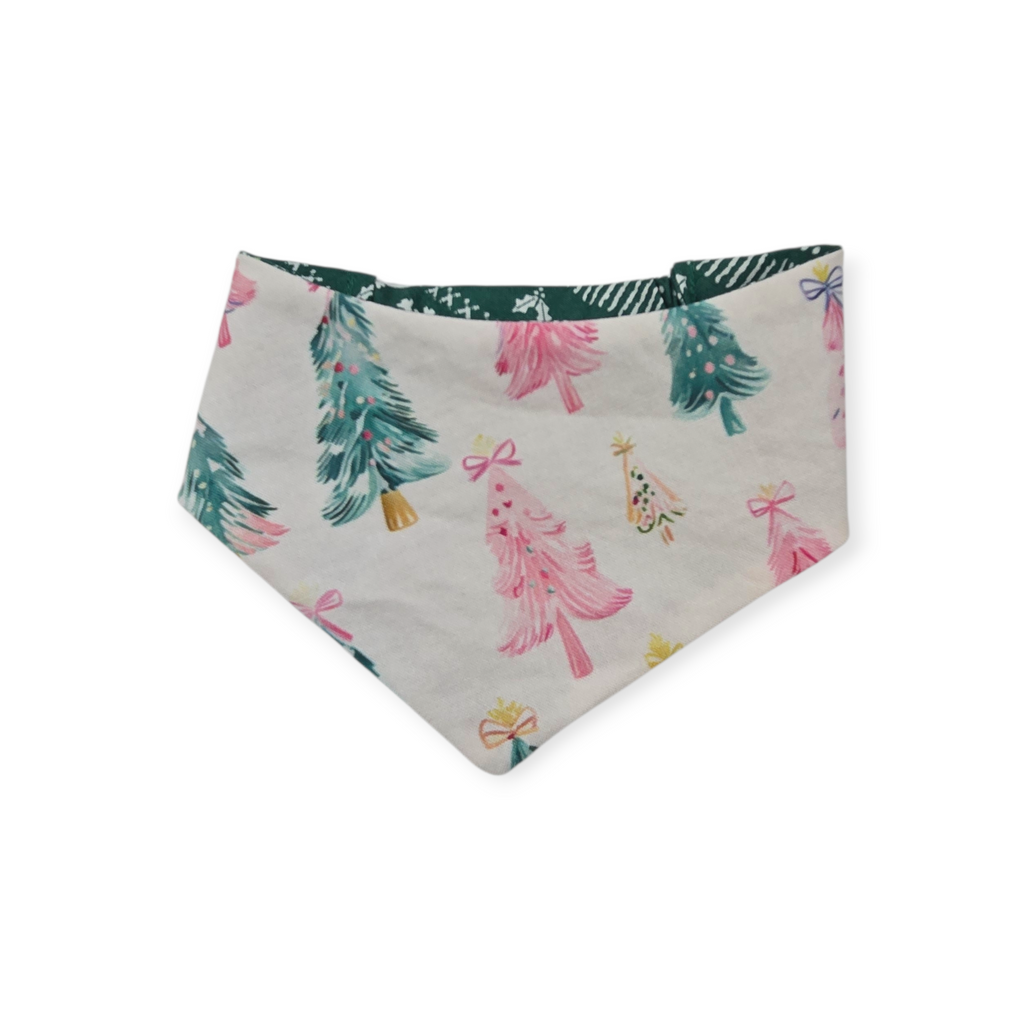 Preppy Pink Coquette Christmas/Winter Fair Isle Reversible Slip-on Scrunchie Bandana (Small)