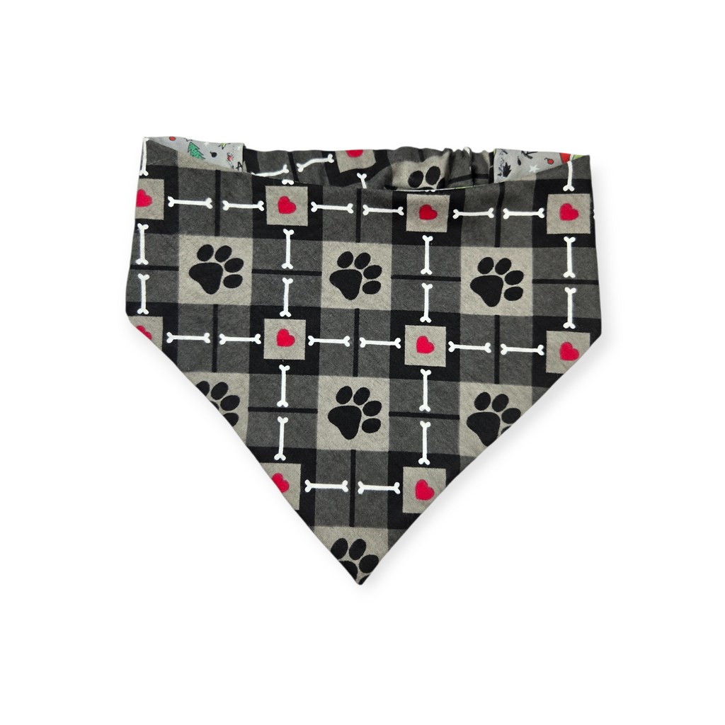 Fa La La RAWR/Gray Paws Plaid Reversible Slip-on Scrunchie Bandana (Large/X-Large)