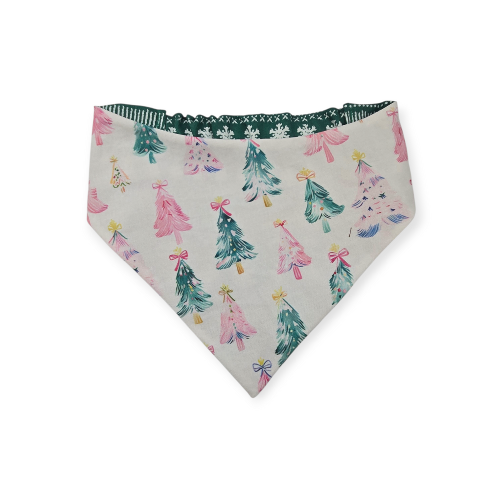 Preppy Pink Coquette Christmas/Winter Fair Isle Reversible Slip-on Scrunchie Bandana (Large)