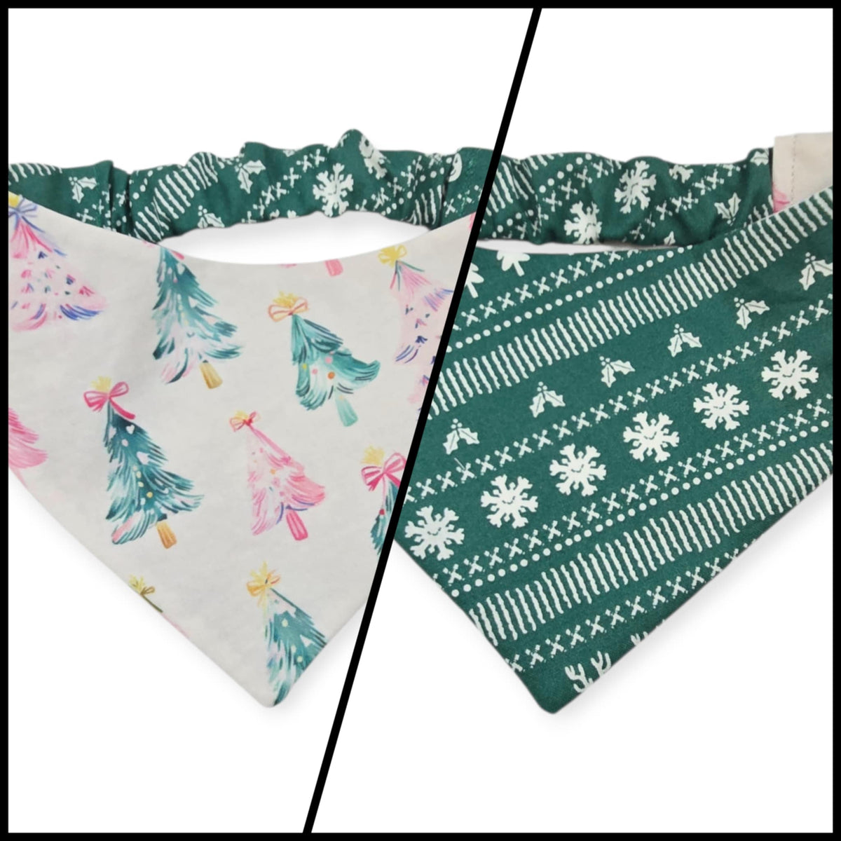 Preppy Pink Coquette Christmas/Winter Fair Isle Reversible Slip-on Scrunchie Bandana (Medium/Large)