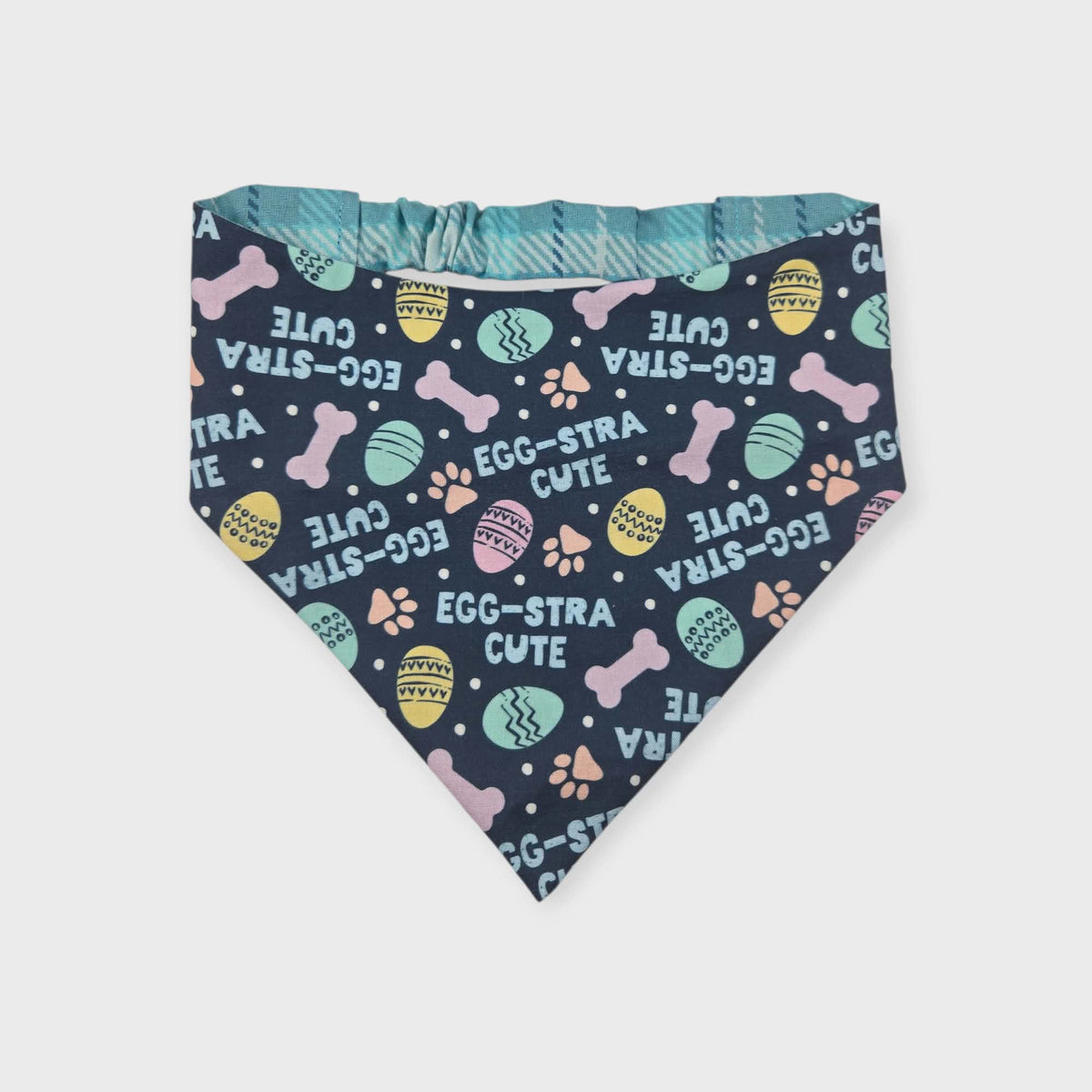 Egg-stra Cute/Aqua Plaid Slip-on Scrunchie Bandana (Large/X-Large)