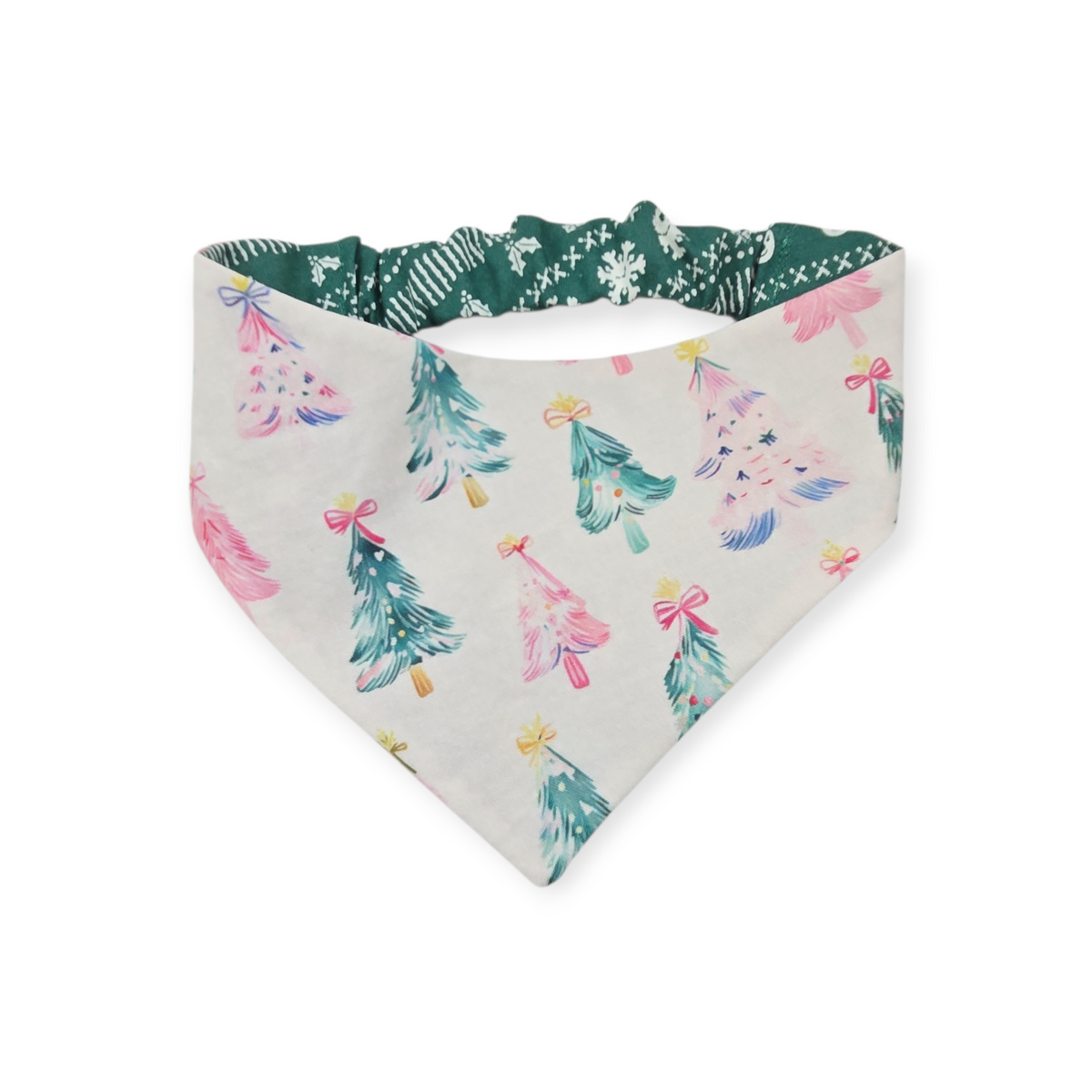 Preppy Pink Coquette Christmas/Winter Fair Isle Reversible Slip-on Scrunchie Bandana (Medium/Large)