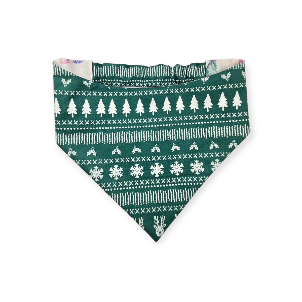 Preppy Pink Coquette Christmas/Winter Fair Isle Reversible Slip-on Scrunchie Bandana (Small/Medium)